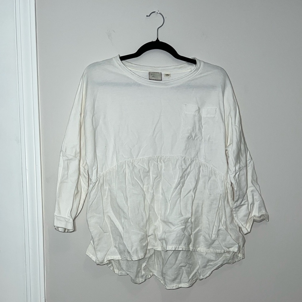 🎆Anthropologie Postmark Dolman Sleeve Peplum Top White
